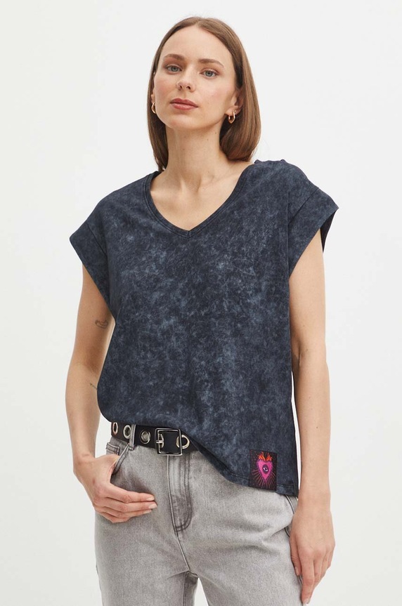 Odzież T-shirt bawełniany damski z nadrukiem kolor czarny RS24-TSDB05 czarny