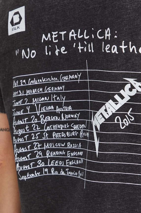 T-shirt bawełniany damski z nadrukiem Metallica kolor szary RS24-TSDB56