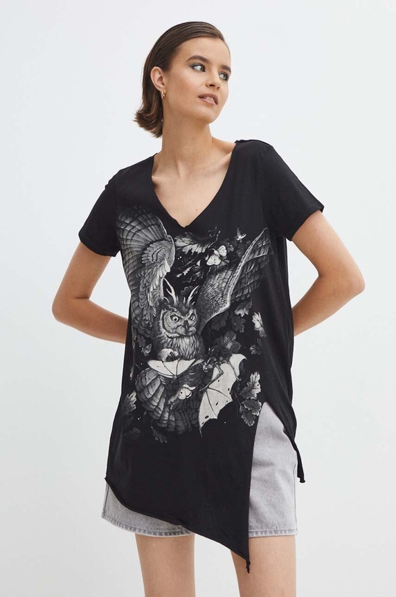 T-shirt bawełniany damski z nadrukiem Tattoo Art by Piotr Bemben kolor czarny RS24-TSDC53 czarny RS24