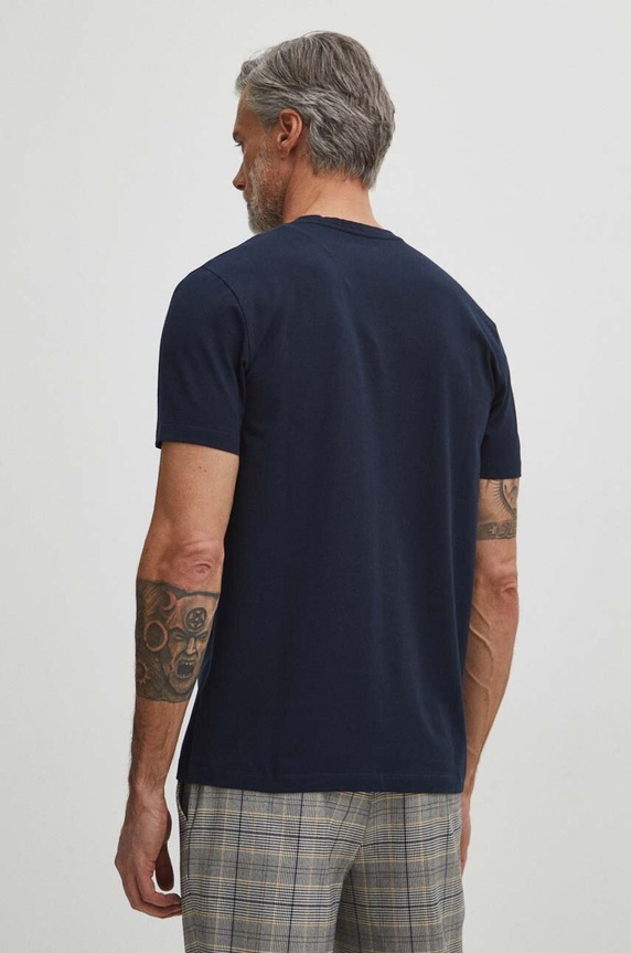 Odzież T-shirt bawełniany męski z elastanem gładki kolor granatowy RS24-TSM054 granatowy