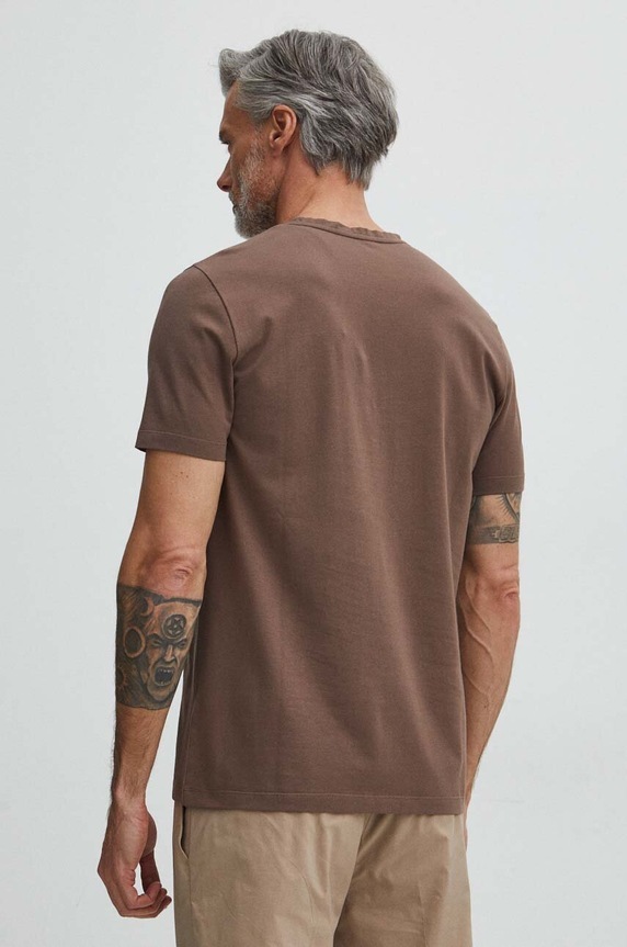Odzież T-shirt bawełniany męski z elastanem gładki kolor brązowy RS24-TSM054 brązowy