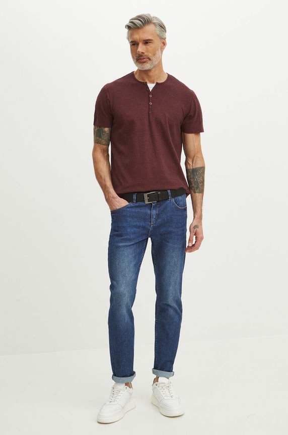 T-shirt bawełniany męski z domieszką elastanu kolor bordowy RS24.TSM084 bordowy RS24