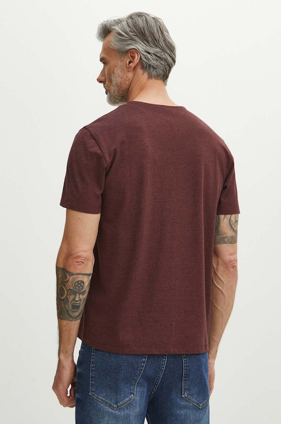 Odzież T-shirt bawełniany męski z domieszką elastanu kolor bordowy RS24.TSM084 bordowy