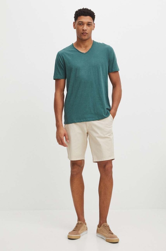 Bavlněné tričko zelená barva slim zelená RS24-TSM094