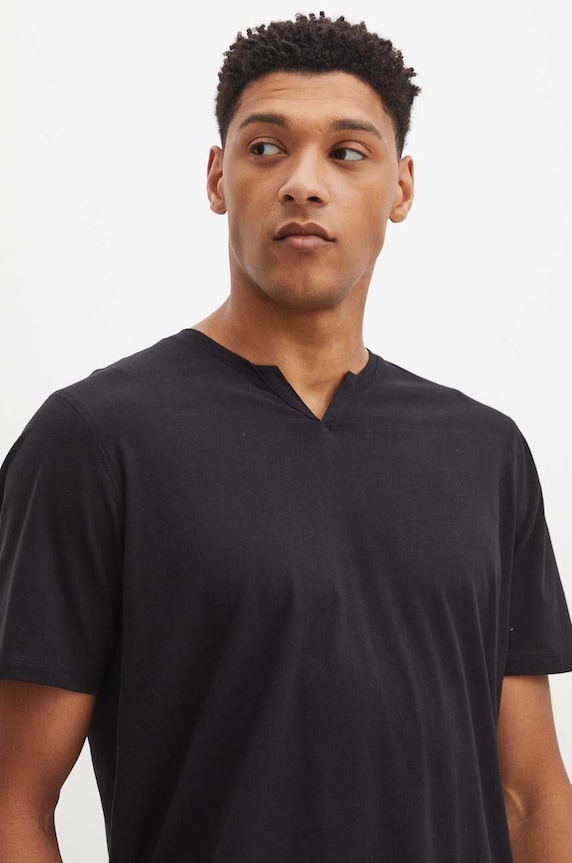 T-shirt bawełniany męski gładki kolor czarny czarny RS24.TSM095