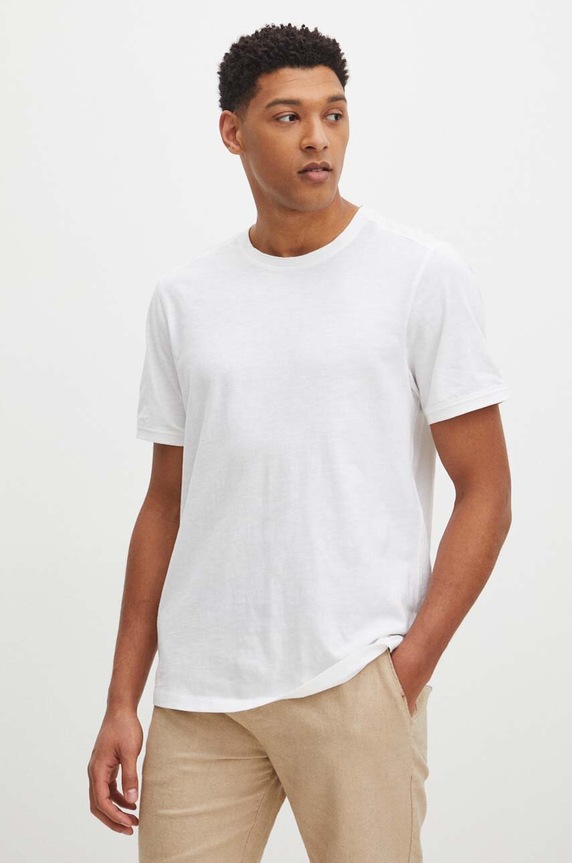 T-shirt bawełniany męski gładki kolor biały bawełna biały RS24-TSM096