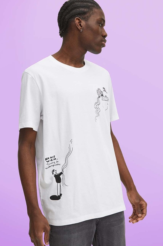 T-shirt bawełniany męski by Magda Danaj - Porysunki kolor biały okrągły biały RS24.TSM212