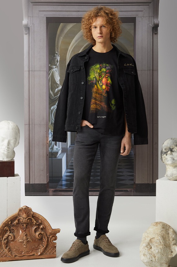 T-shirt bawełniany męski z kolekcji Eviva L'arte kolor czarny okrągły czarny RS24.TSM263