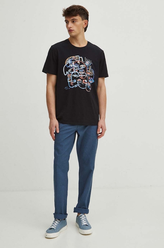 Oblečení Bavlněné tričko pánské černá barva RS24.TSM459 černá