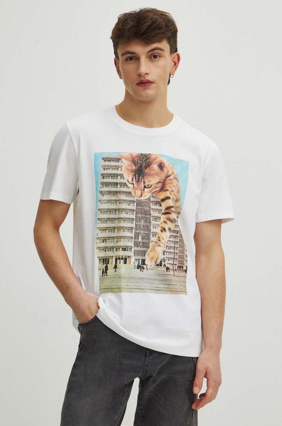 T-shirt bawełniany męski by Magda Kubiak - Dziki Las collages, Grafika Polska kolor biały RS24-TSM466 biały RS24