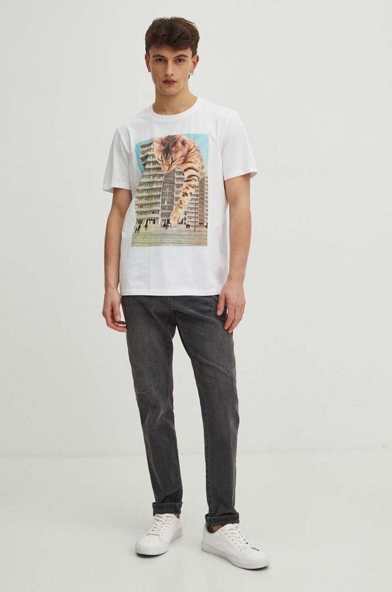 Odzież T-shirt bawełniany męski by Magda Kubiak - Dziki Las collages, Grafika Polska kolor biały RS24-TSM466 biały
