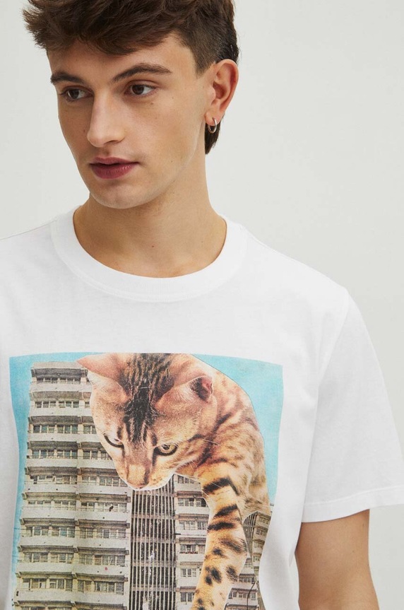 T-shirt bawełniany męski by Magda Kubiak - Dziki Las collages, Grafika Polska kolor biały RS24-TSM466 biały