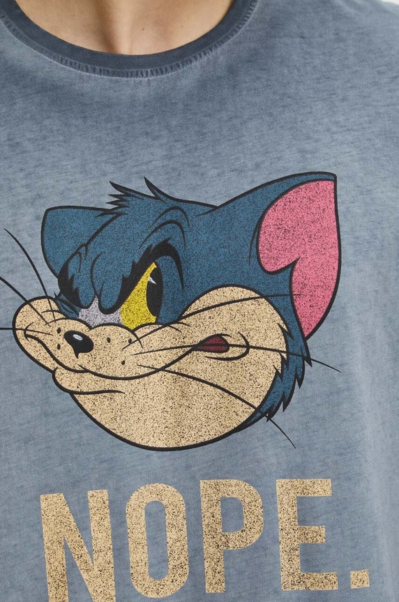 Bavlnené tričko pánske Tom and Jerry šedá farba RS24-TSM657