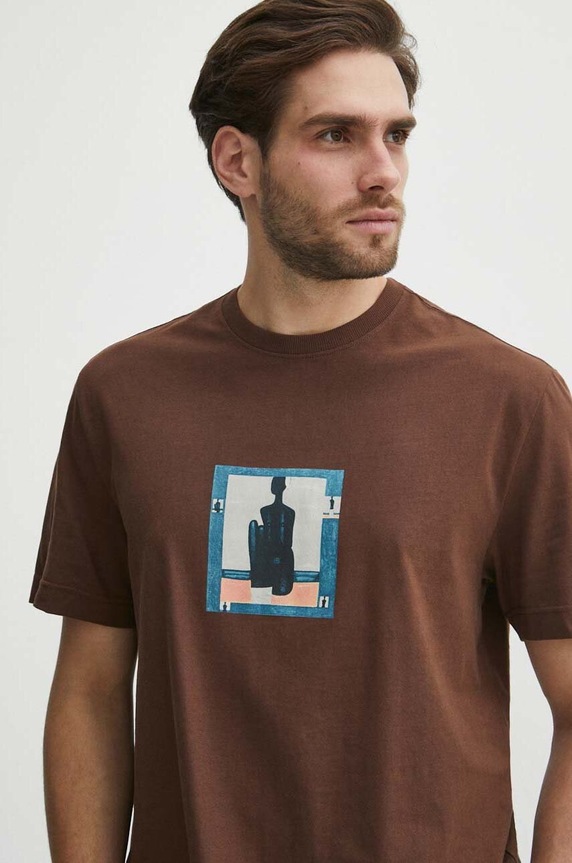 T-shirt bawełniany męski z kolekcji Jerzy Nowosielski x Medicine kolor brązowy RS24.TSM677 brązowy
