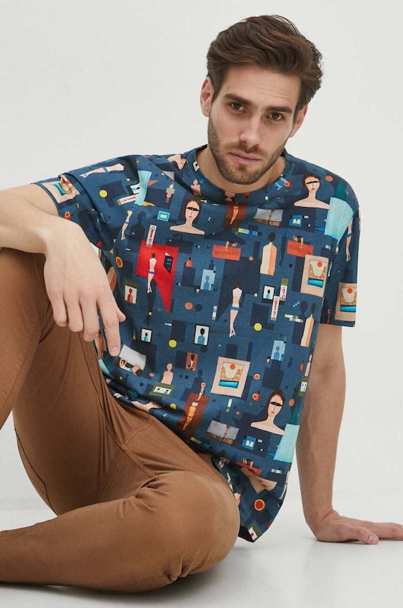 T-shirt bawełniany męski z kolekcji Jerzy Nowosielski x Medicine kolor multicolor RS24-TSM682