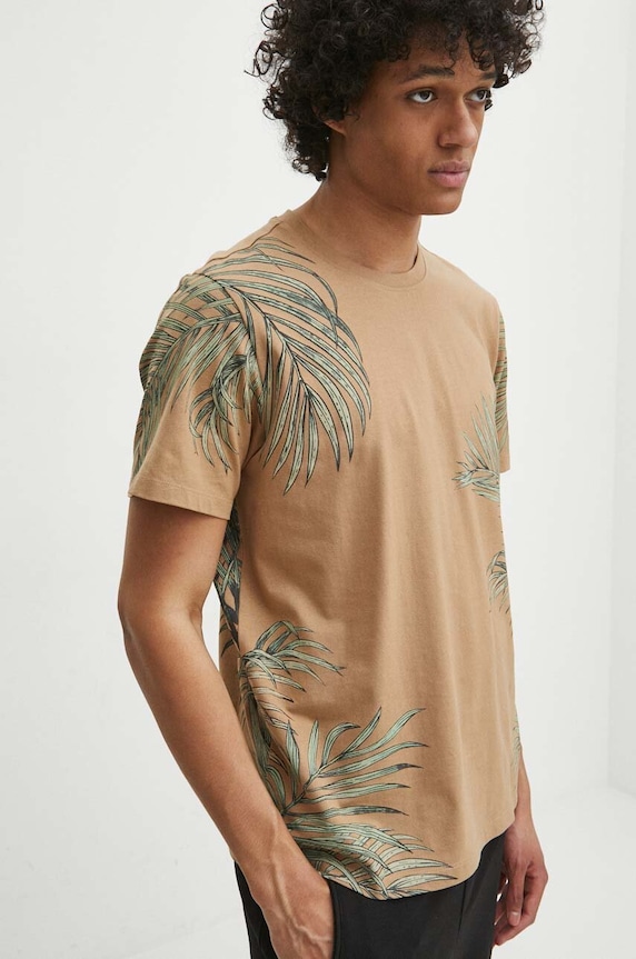 T-shirt bawełniany męski kolor beżowy beżowy RS24-TSM710