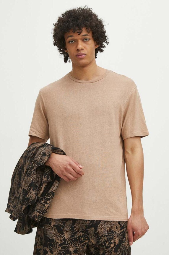 Plátěné tričko pánské jednobarevné béžová barva relaxed béžová RS24.TSM714