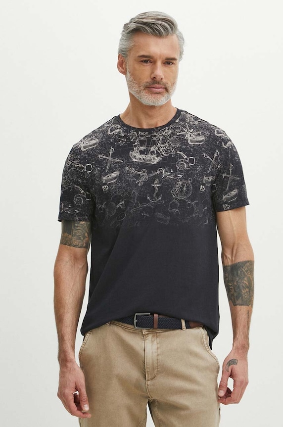T-shirt bawełniany męski kolor granatowy bawełna granatowy RS24.TSM807