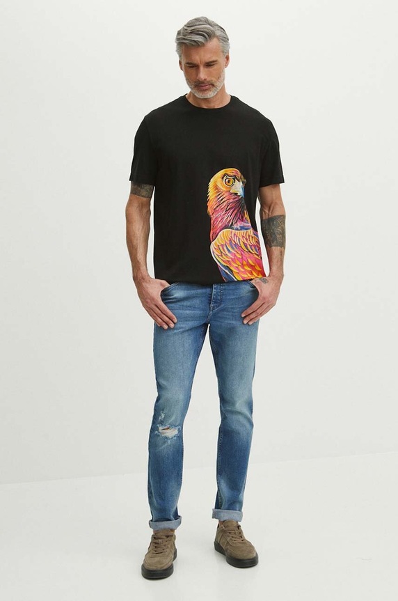 T-shirt bawełniany męski z kolekcji Jane Tattersfield x Medicine kolor czarny czarny RS24-TSM852