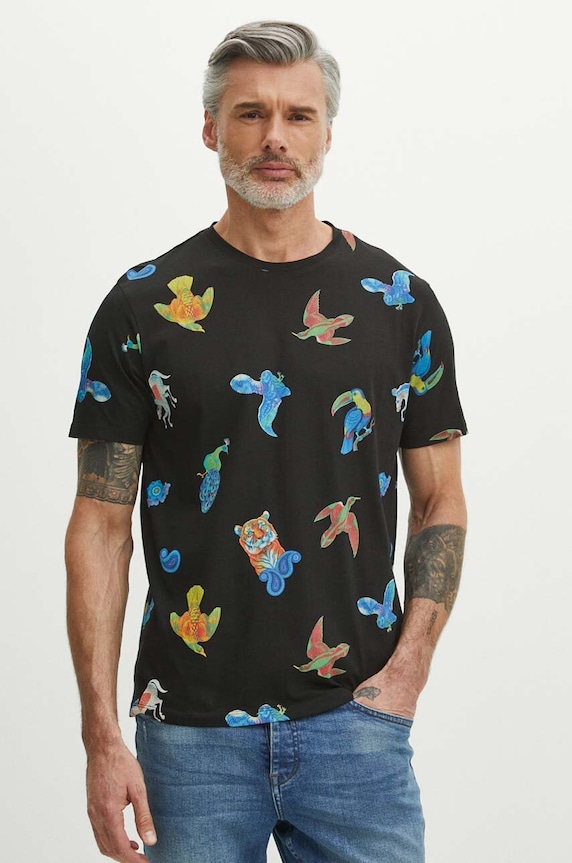 T-shirt bawełniany męski z kolekcji Jane Tattersfield x Medicine kolor czarny RS24-TSM856 czarny RS24
