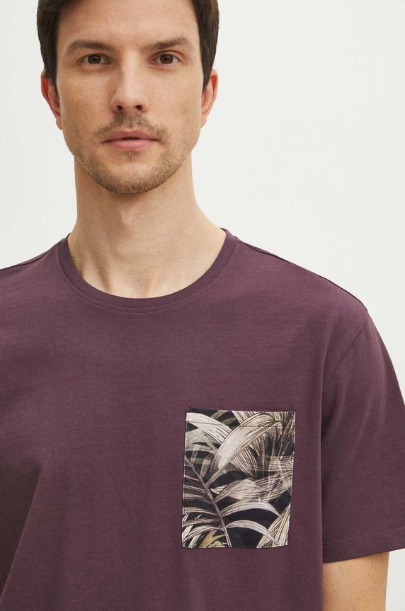 T-shirt bawełniany męski z kieszonką kolor fioletowy okrągły fioletowy RS24-TSMA10