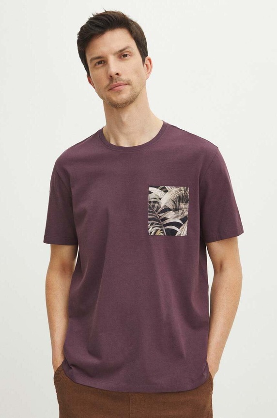 T-shirt bawełniany męski z kieszonką kolor fioletowy fioletowy RS24-TSMA10