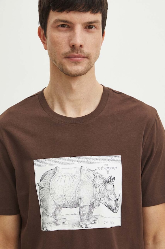 T-shirt bawełniany męski kolor brązowy okrągły brązowy RS24.TSMA12