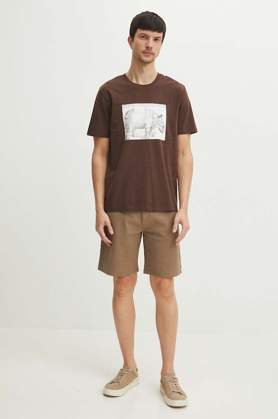 T-shirt bawełniany męski kolor brązowy RS24.TSMA12 brązowy RS24