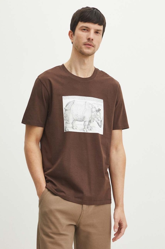 T-shirt bawełniany męski kolor brązowy brązowy RS24.TSMA12