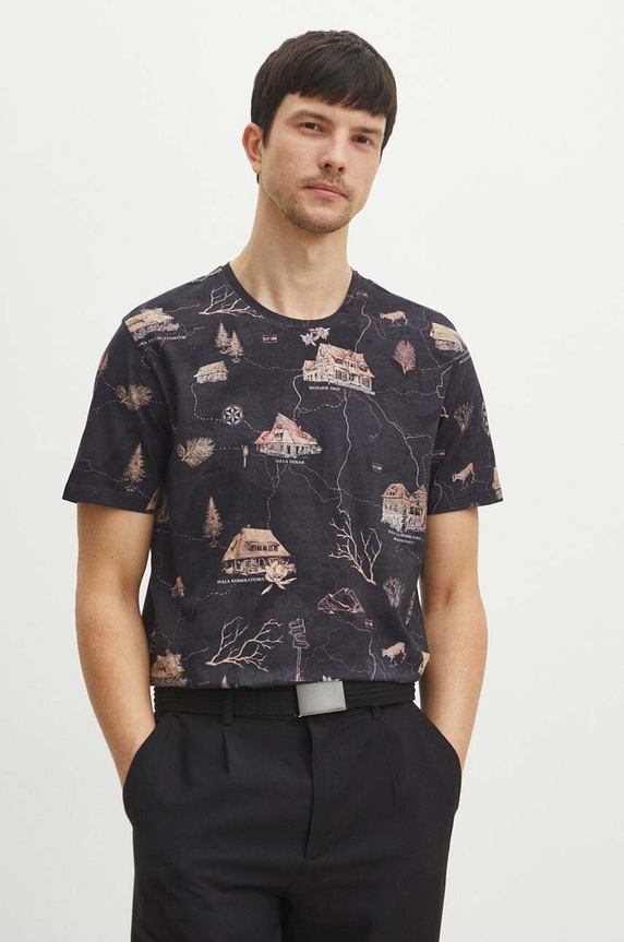 T-shirt bawełniany męski z kolekcji Tatrzański Park Narodowy x Medicine kolor czarny RS24-TSMA50 czarny RS24