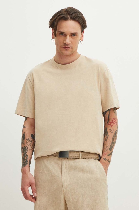 T-shirt bawełniany męski gładki kolor beżowy bawełna beżowy RS24-TSMB05