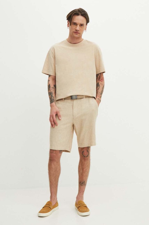 T-shirt bawełniany męski gładki kolor beżowy RS24-TSMB05 beżowy RS24