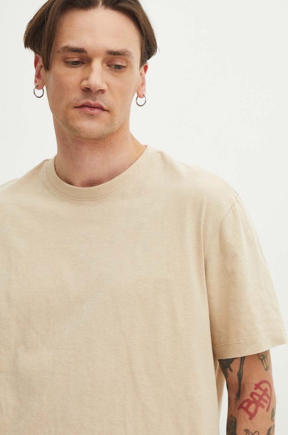 T-shirt bawełniany męski gładki kolor beżowy beżowy RS24-TSMB05