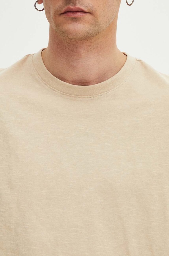 T-shirt bawełniany męski gładki kolor beżowy RS24-TSMB05 beżowy