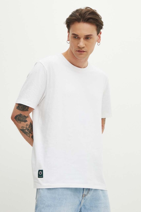 T-shirt bawełniany męski kolor biały okrągły biały RS24.TSMB18