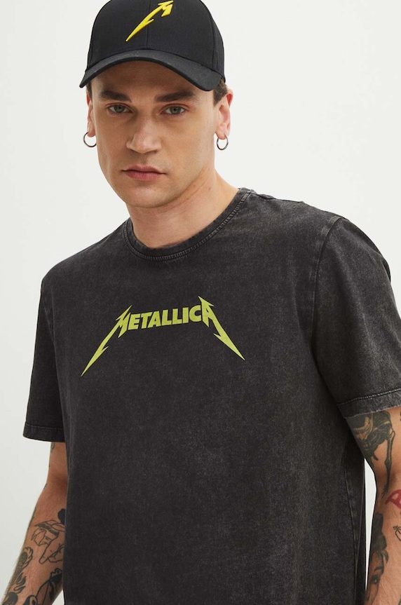 T-shirt bawełniany męski z nadrukiem Metallica kolor czarny RS24-TSMB53 czarny