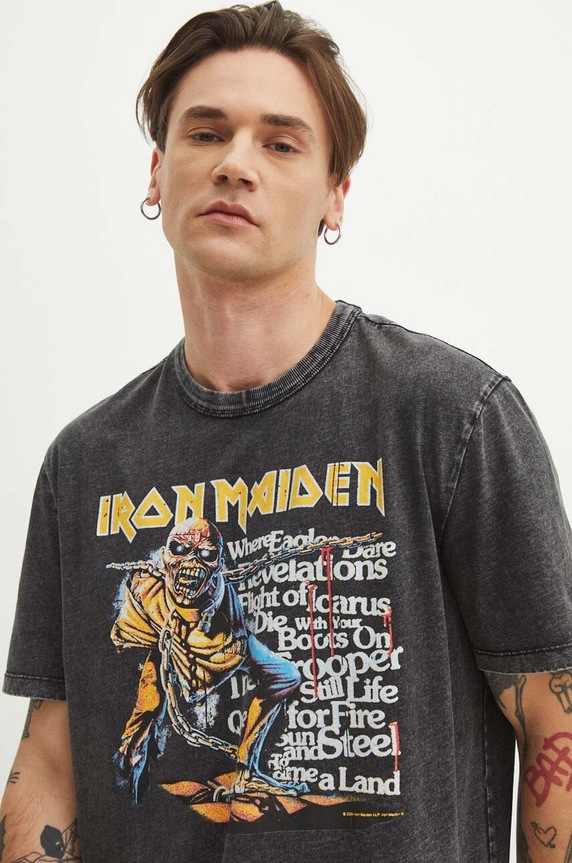 T-shirt bawełniany męski Iron Maiden kolor szary szary RS24.TSMB54