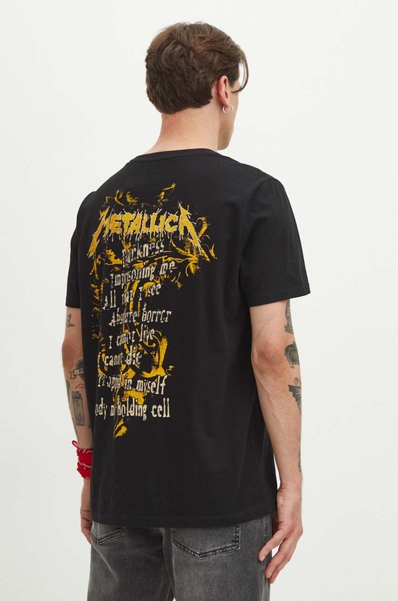Bavlnené tričko pánske s potlačou Metallica čierna farba čierna RS24.TSMB60