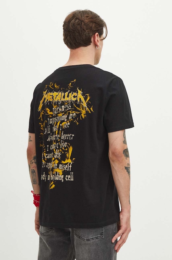 Bavlnené tričko pánske s potlačou Metallica čierna farba čierna RS24.TSMB60