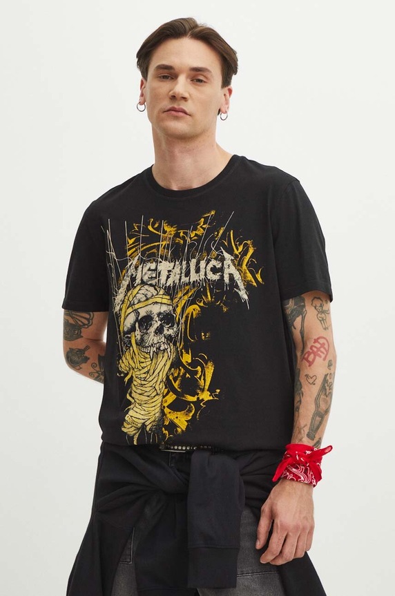 Bavlnené tričko pánske s potlačou Metallica čierna farba RS24.TSMB60 čierna