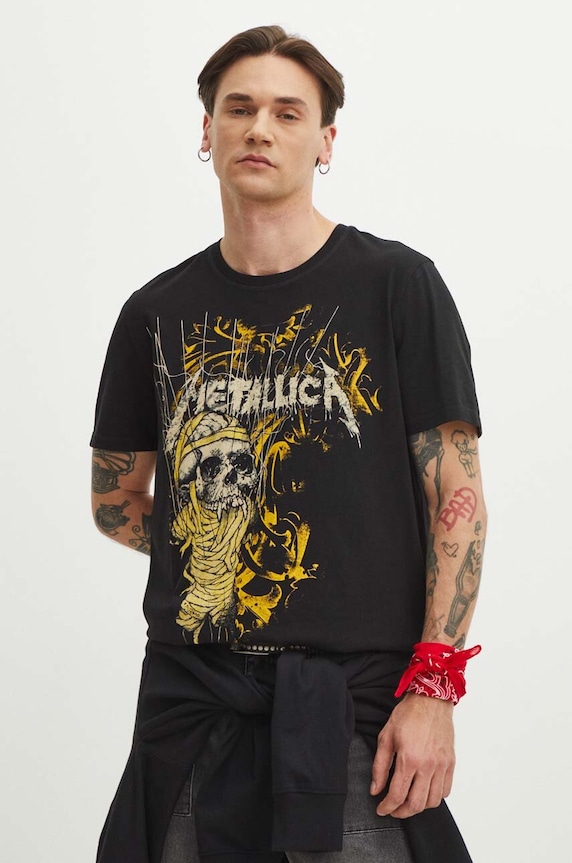 Bavlnené tričko pánske s potlačou Metallica čierna farba RS24.TSMB60 čierna
