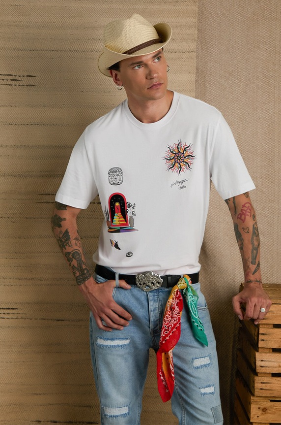 T-shirt bawełniany męski z nadrukiem Tattoo Art by Oliwia Zaciera - Spirit Voyager kolor biały okrągły biały RS24-TSMC50