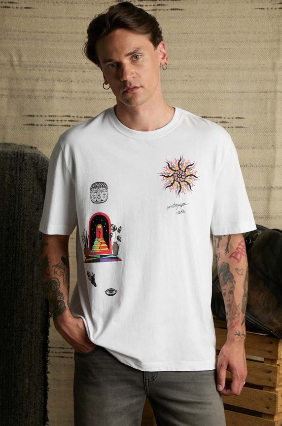 T-shirt bawełniany męski z nadrukiem Tattoo Art by Oliwia Zaciera - Spirit Voyager kolor biały RS24-TSMC50 biały RS24