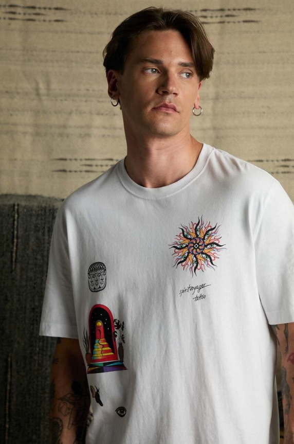 Odzież T-shirt bawełniany męski z nadrukiem Tattoo Art by Oliwia Zaciera - Spirit Voyager kolor biały RS24-TSMC50 biały