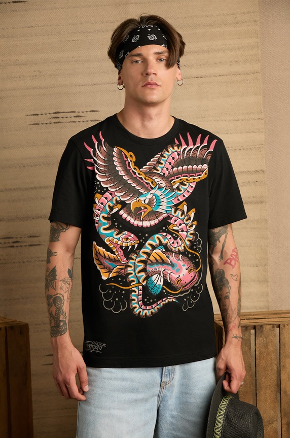T-shirt bawełniany męski Tattoo Art by Rafał Czerkas - Rafsmiler kolor czarny okrągły czarny RS24-TSMC53