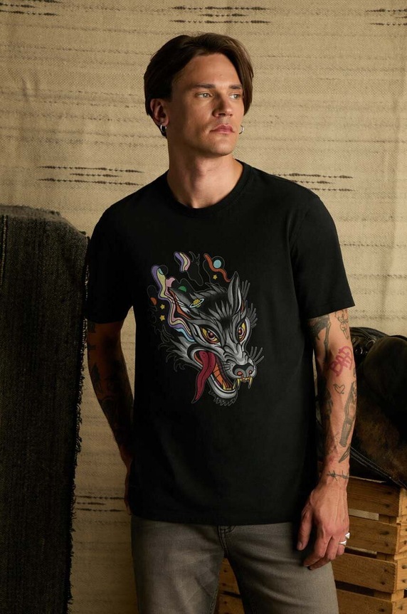 Bavlnené tričko pánske s potlačou Tattoo Art čierna farba RS24.TSMC54 čierna RS24