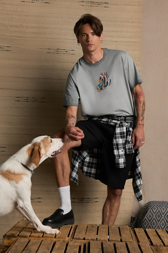 T-shirt bawełniany męski z nadrukiem Tattoo Art by Rafał Czerkas - Rafsmiler kolor szary okrągły szary RS24-TSMC57