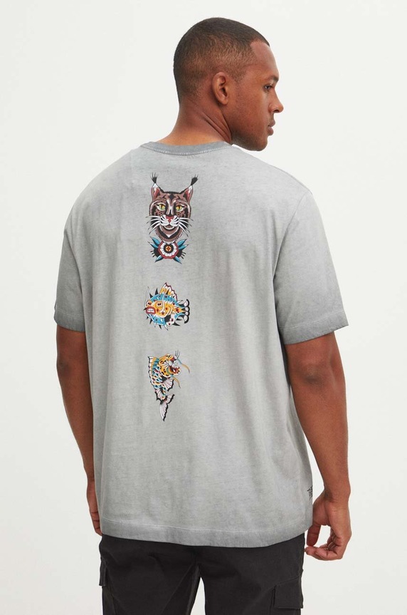 T-shirt bawełniany męski z nadrukiem Tattoo Art by Rafał Czerkas - Rafsmiler kolor szary szary RS24-TSMC57