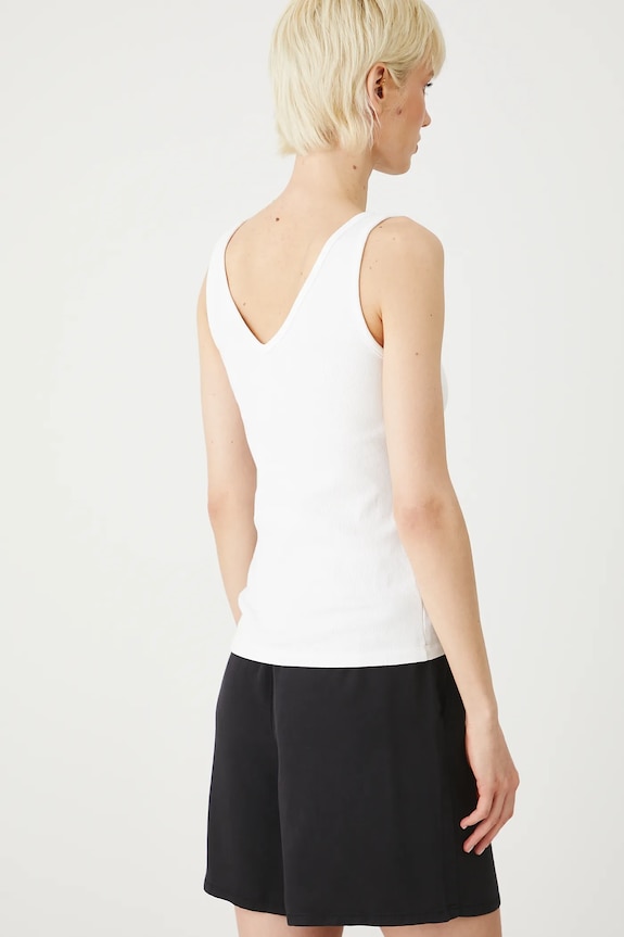 Odzież Top bawełniany damski prążkowany kolor biały RS24-TTD0A0 biały