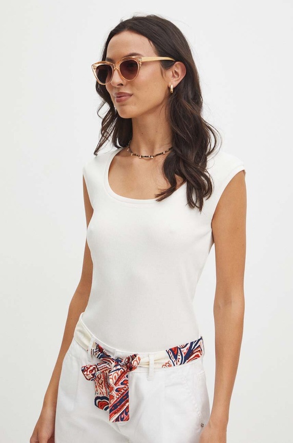 T-shirt damski kolor beżowy gładkie beżowy RS24.TTD0B1